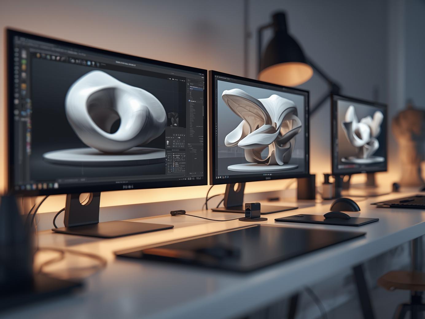 3D sculpting workspace with digital models
