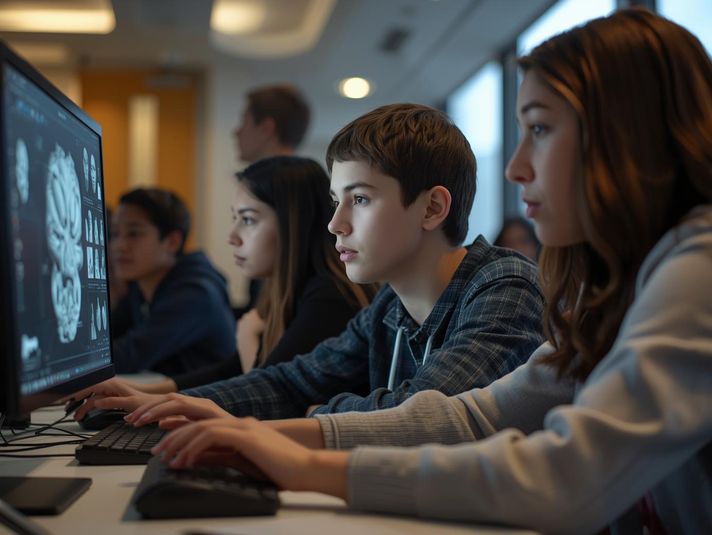 Students engaged in digital 3D sculpting class